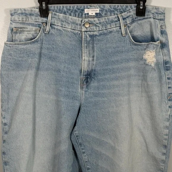 Good American Light Wash Stretch Mom Jean Size 16 High Rise Straight Leg Tapered - Picture 3 of 7